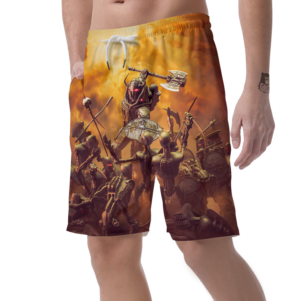 Warrior Viking Machine Print Men's Shorts-grizzshop