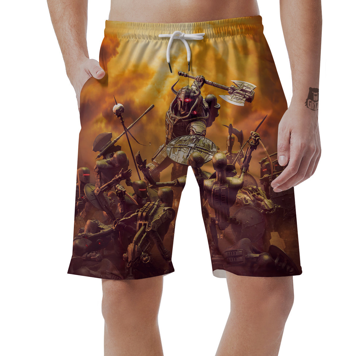 Warrior Viking Machine Print Men's Shorts-grizzshop