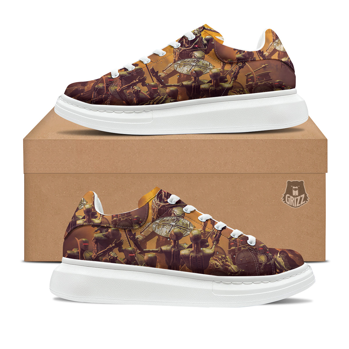 Warrior Viking Machine Print Platform Shoes-grizzshop