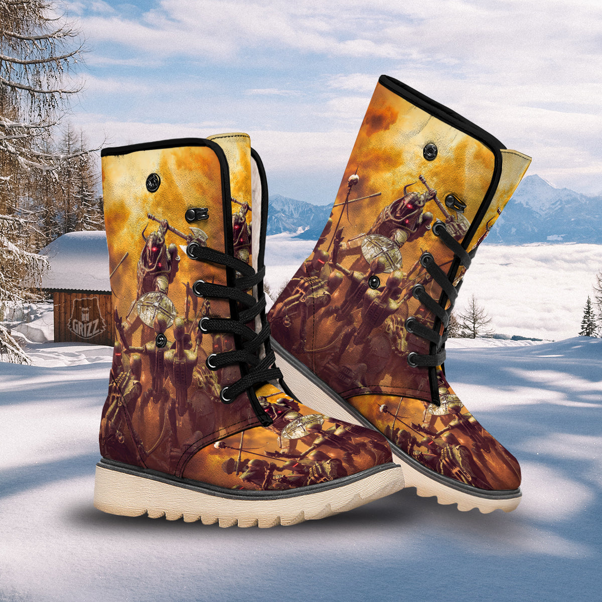 Warrior Viking Machine Print Snow Boots-grizzshop