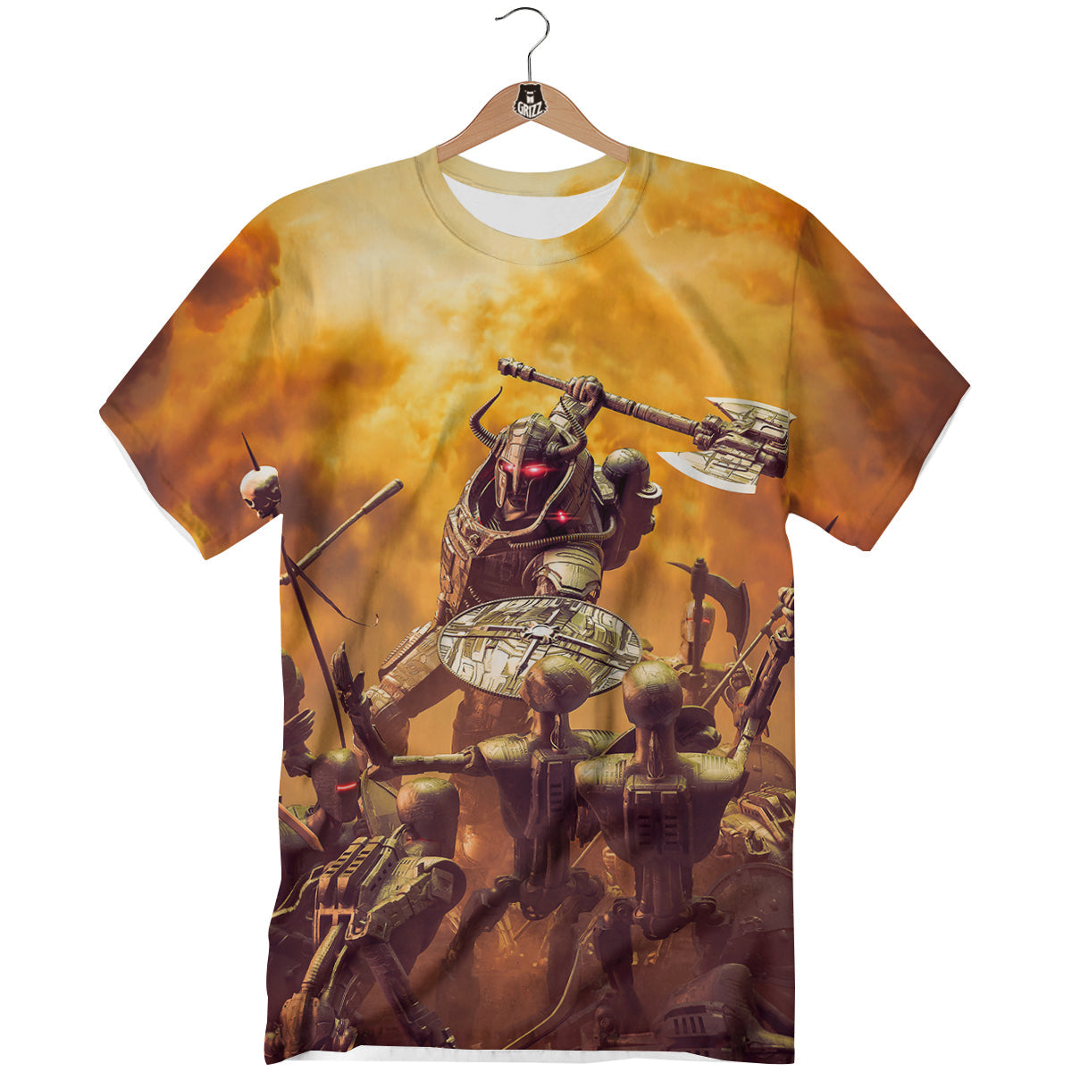 Warrior Viking Machine Print T-Shirt-grizzshop