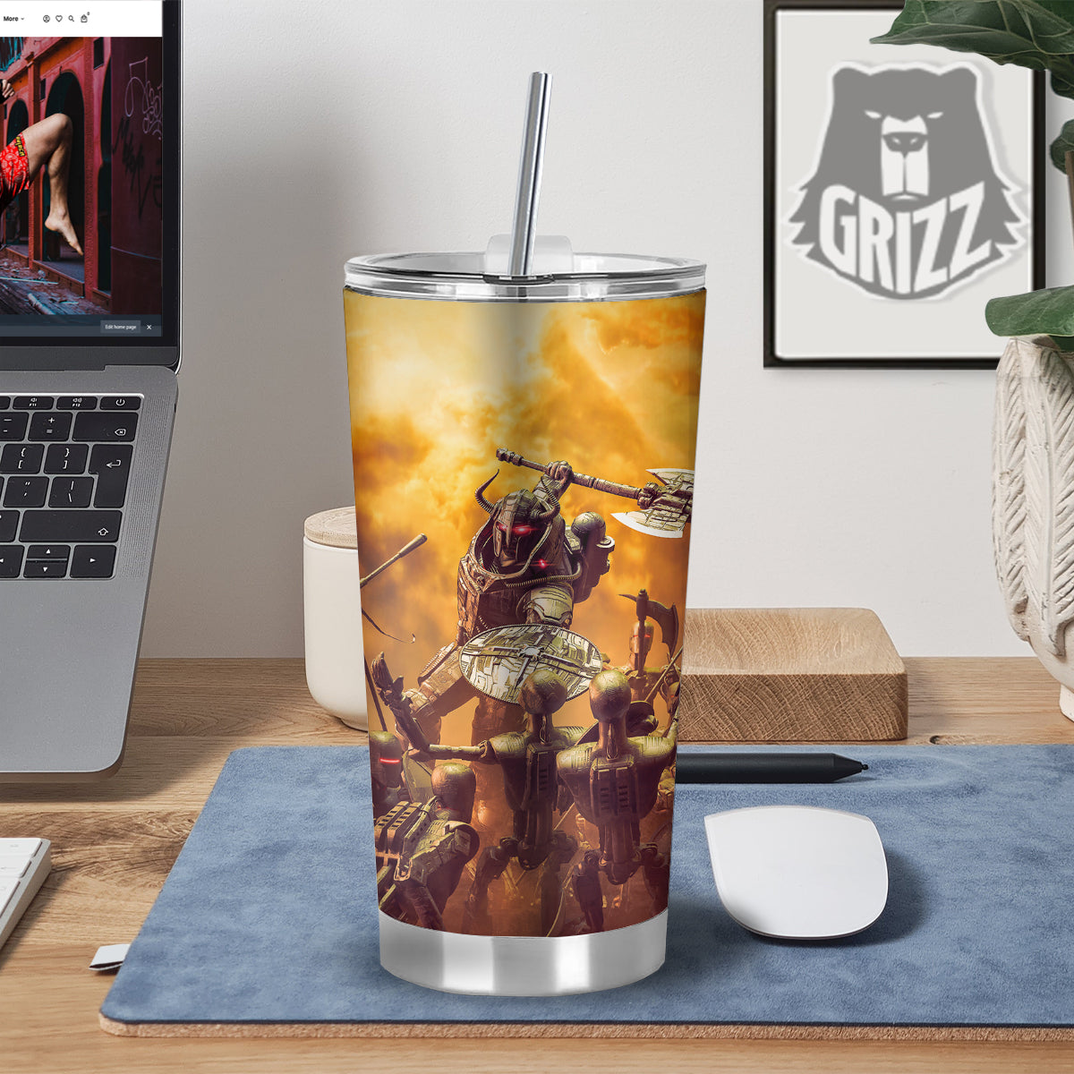 Warrior Viking Machine Print Tumbler-grizzshop