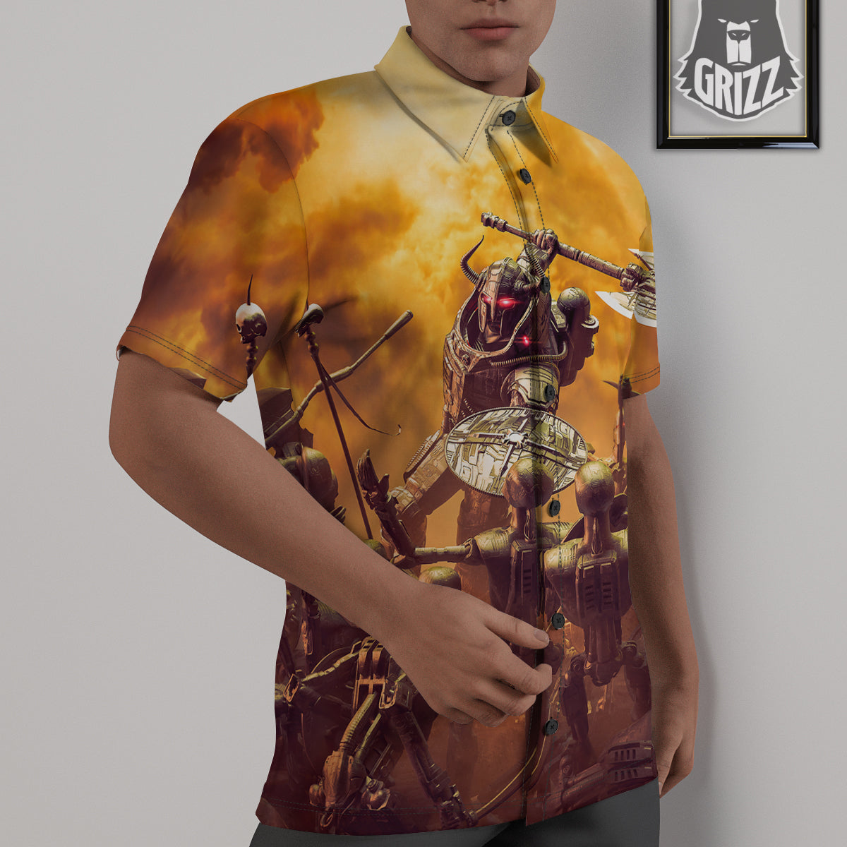 Warrior Viking Machine Print Untucked Shirts-grizzshop