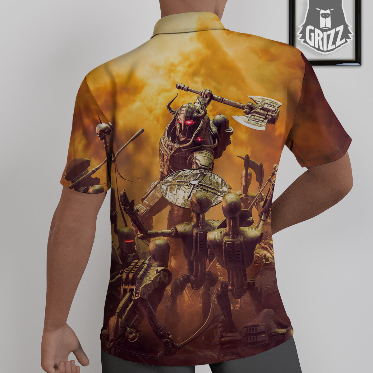 Warrior Viking Machine Print Untucked Shirts-grizzshop