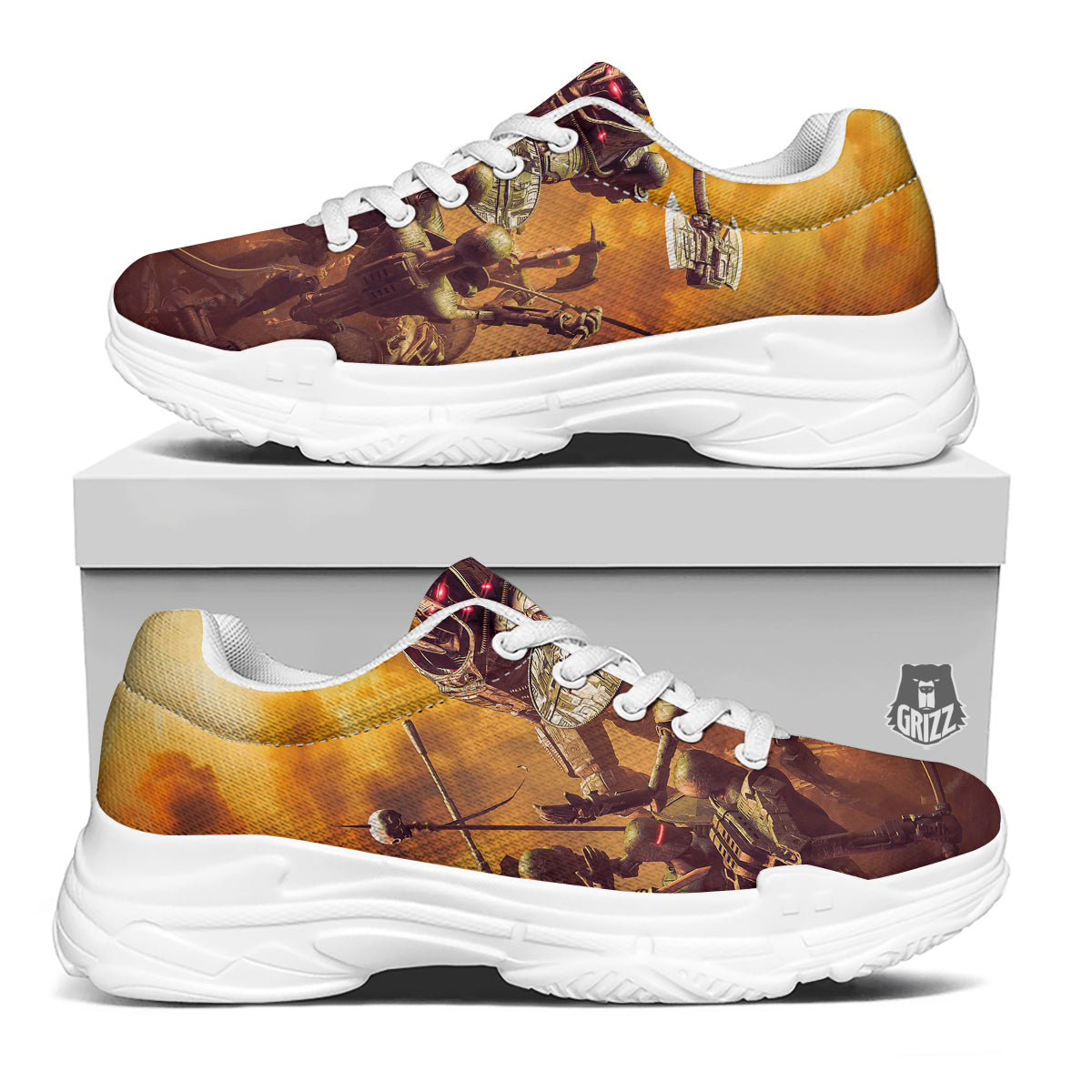 Warrior Viking Machine Print White Chunky Shoes-grizzshop