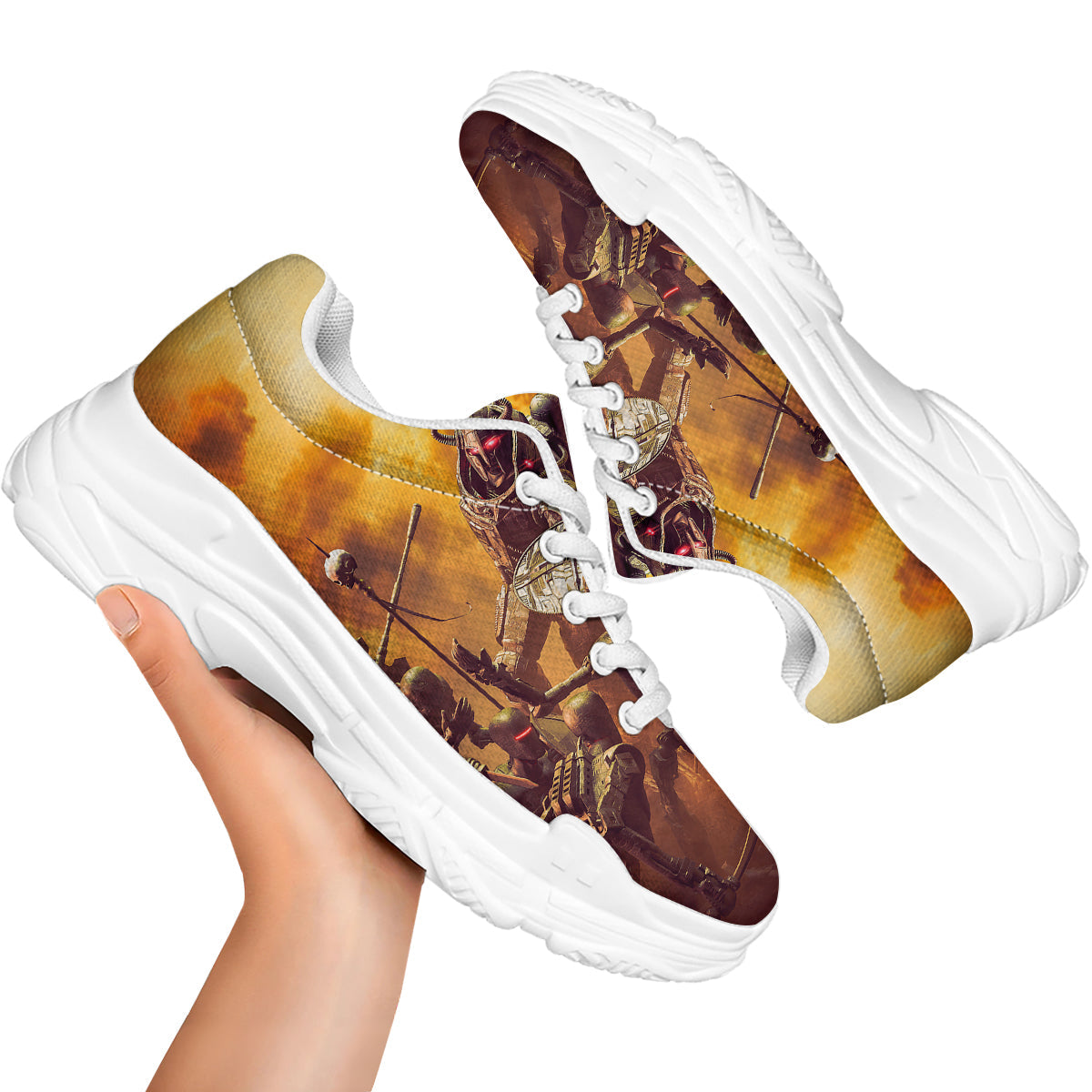 Warrior Viking Machine Print White Chunky Shoes-grizzshop