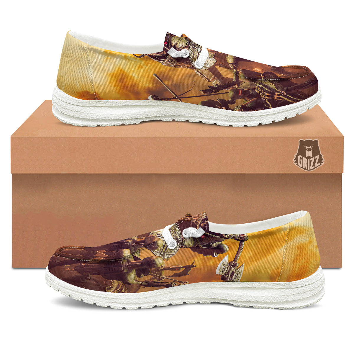 Warrior Viking Machine Print White Loafers-grizzshop
