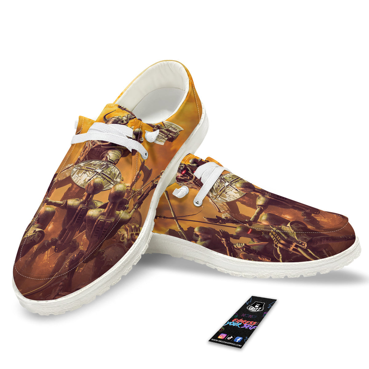 Warrior Viking Machine Print White Loafers-grizzshop