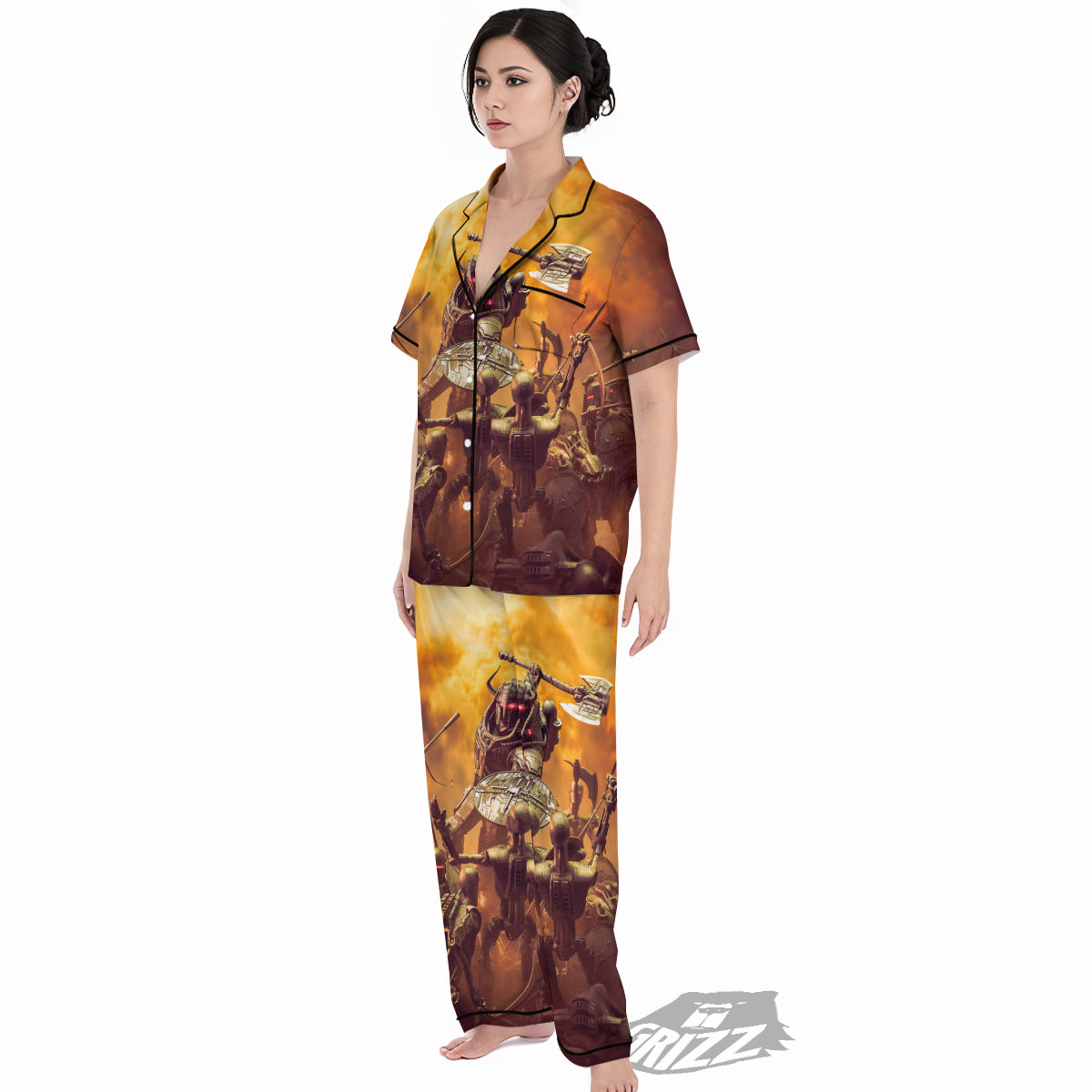 Warrior Viking Machine Print Women's Pajamas Set-grizzshop