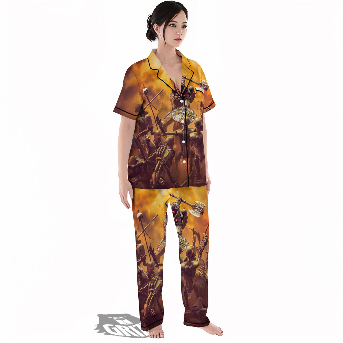 Warrior Viking Machine Print Women's Pajamas Set-grizzshop
