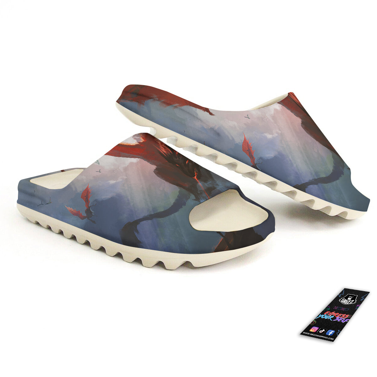 Warrior And Red Dragon Print Sandals-grizzshop