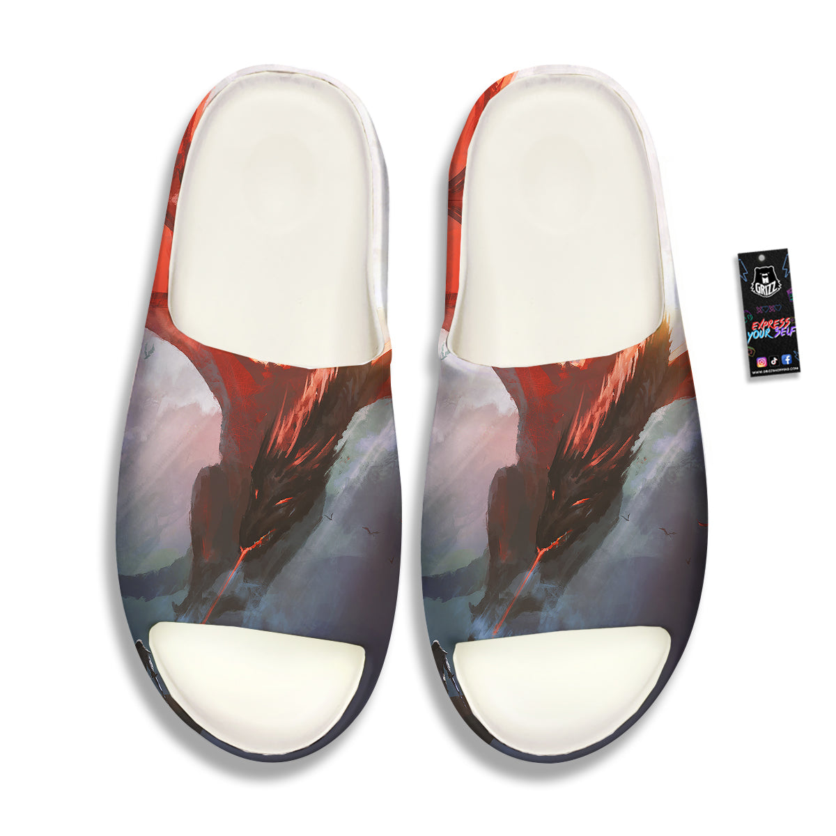 Warrior And Red Dragon Print Sandals-grizzshop