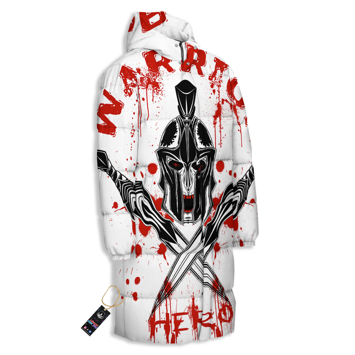 Warrior Bloody Spartan Print Long Down Jacket