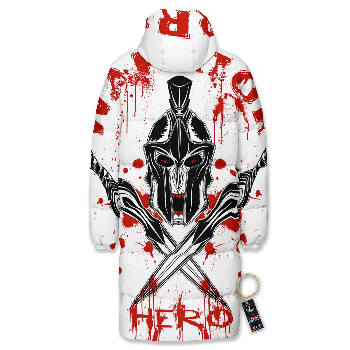Warrior Bloody Spartan Print Long Down Jacket