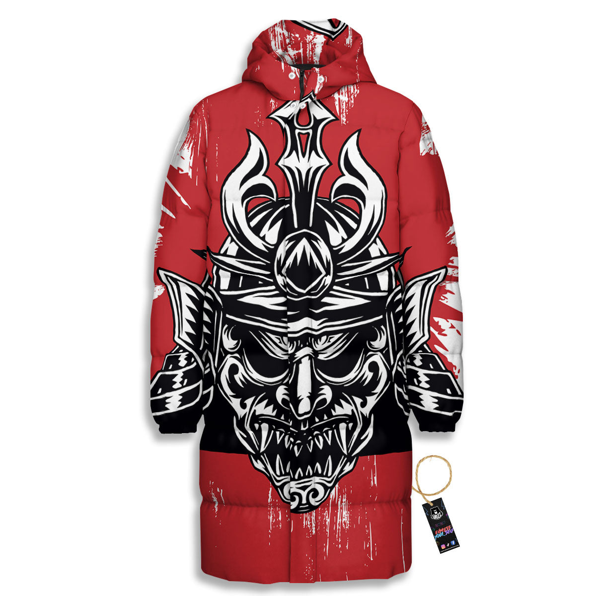 Warrior Japanese Samurai Print Long Down Jacket