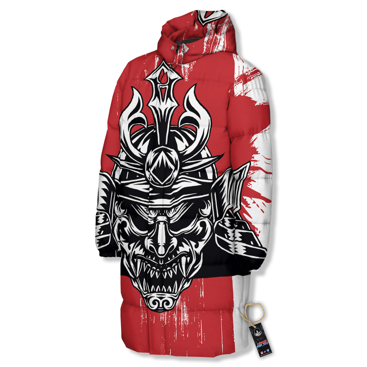 Warrior Japanese Samurai Print Long Down Jacket