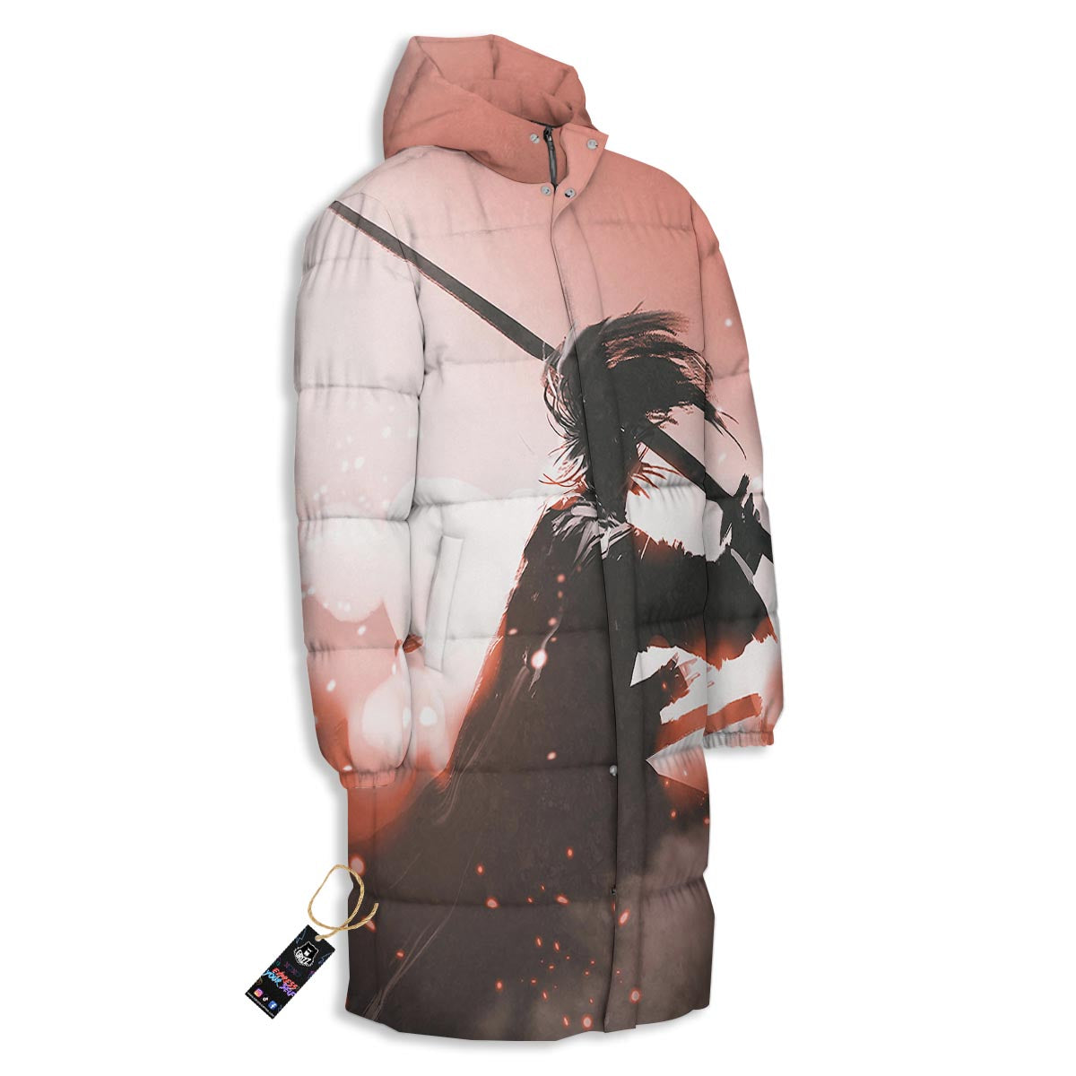Warrior Sunset Samurai Print Long Down Jacket