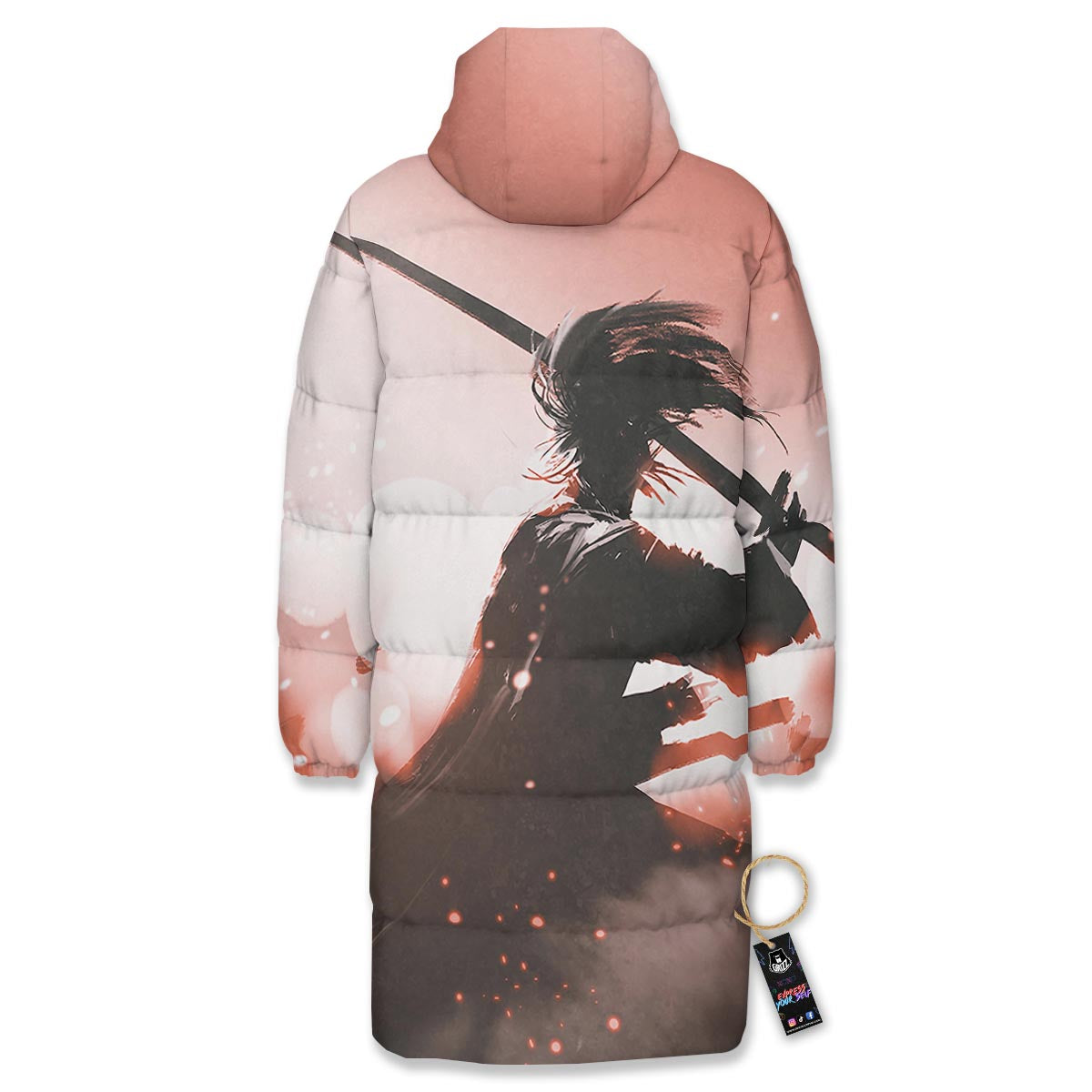 Warrior Sunset Samurai Print Long Down Jacket