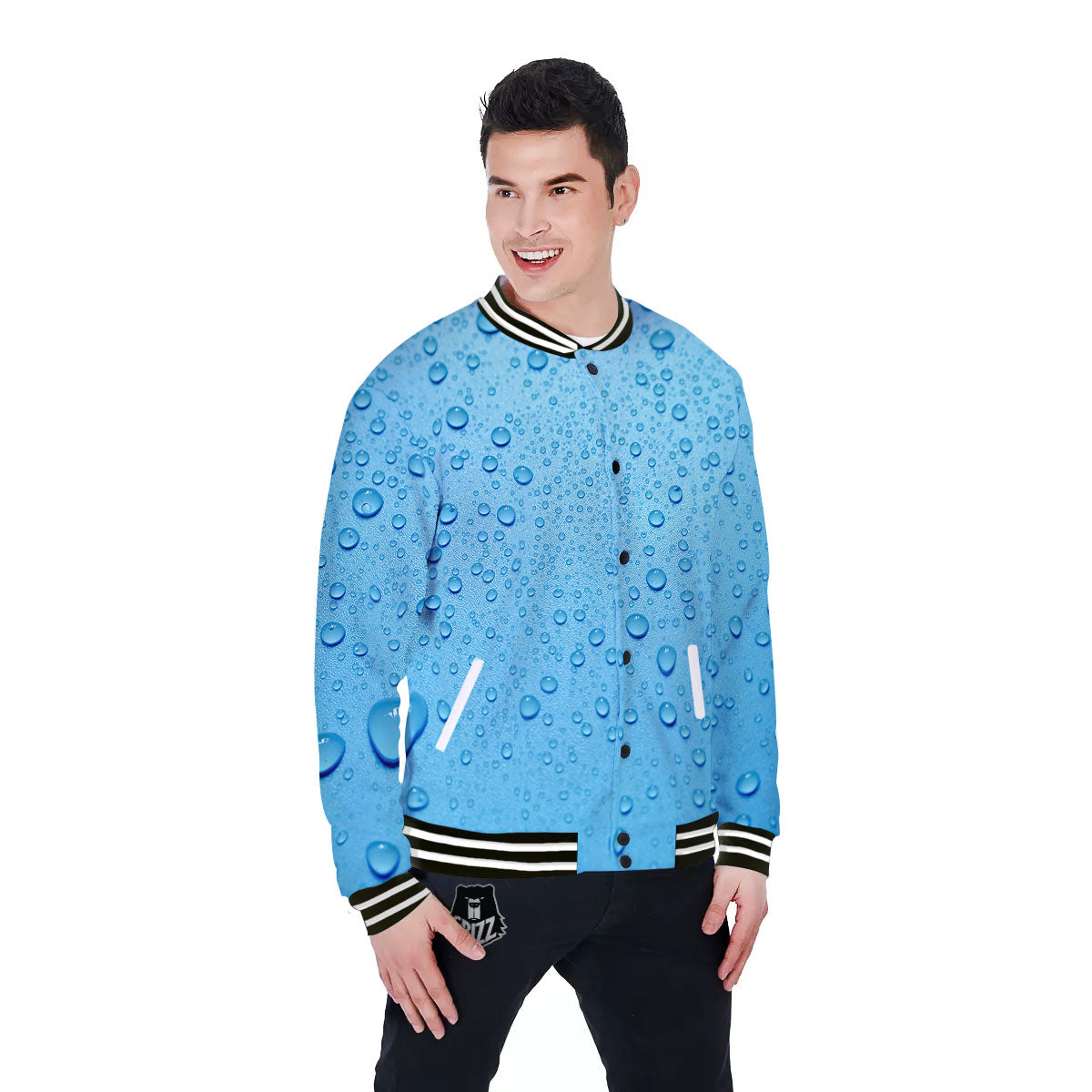 Water Drops Print Baseball Jacket-grizzshop