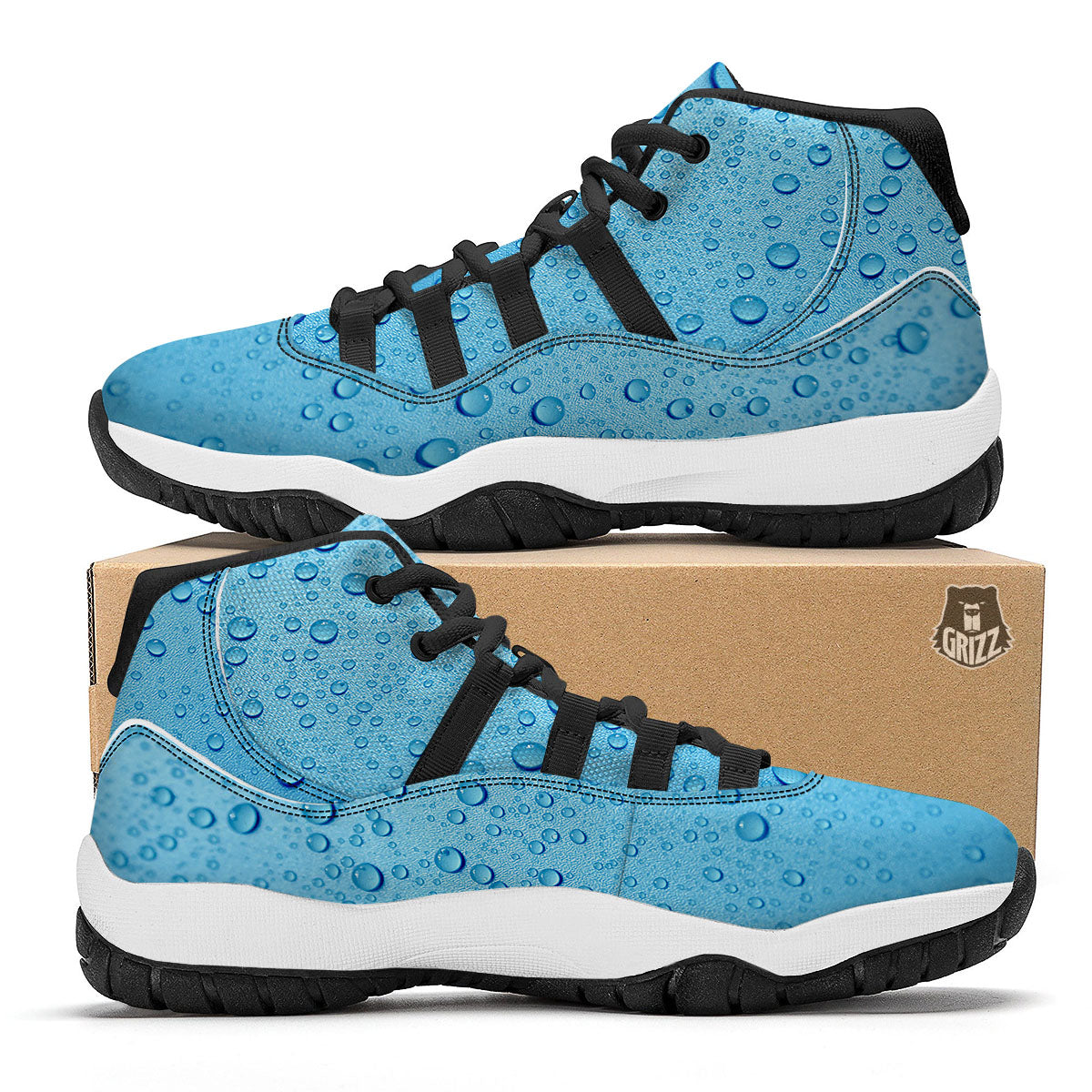Water Drops Print Black Bball Shoes-grizzshop