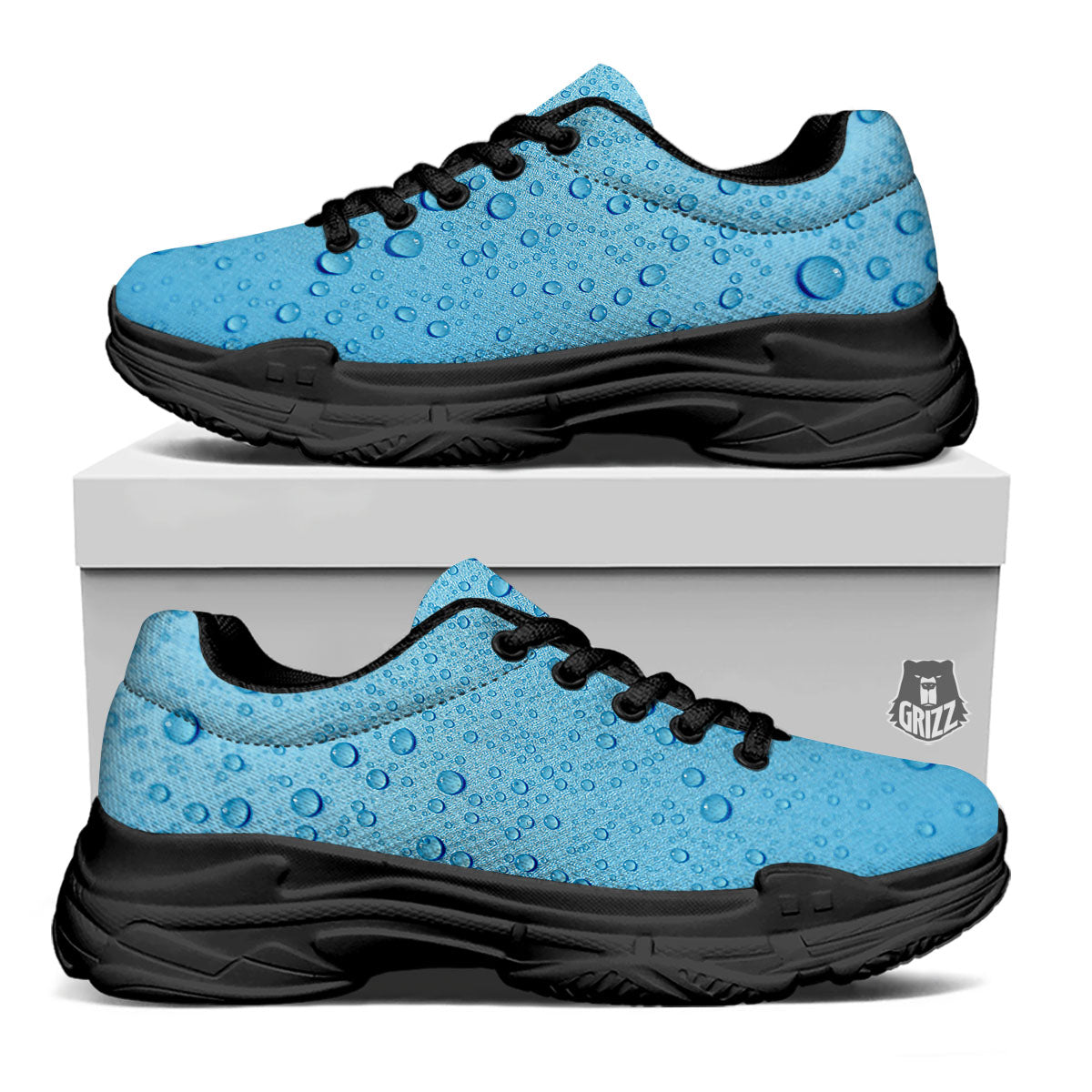 Water Drops Print Black Chunky Shoes-grizzshop