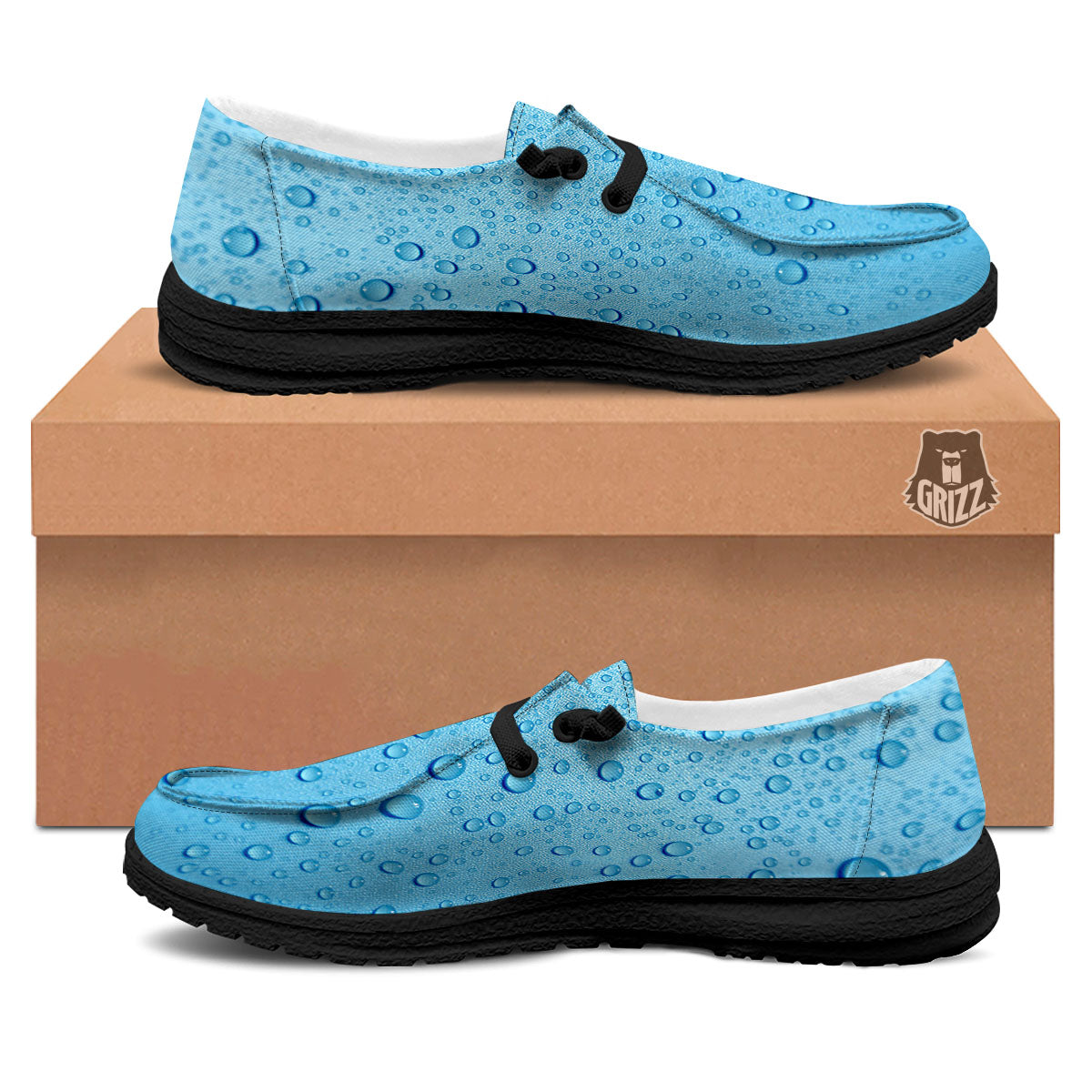 Water Drops Print Black Loafers-grizzshop