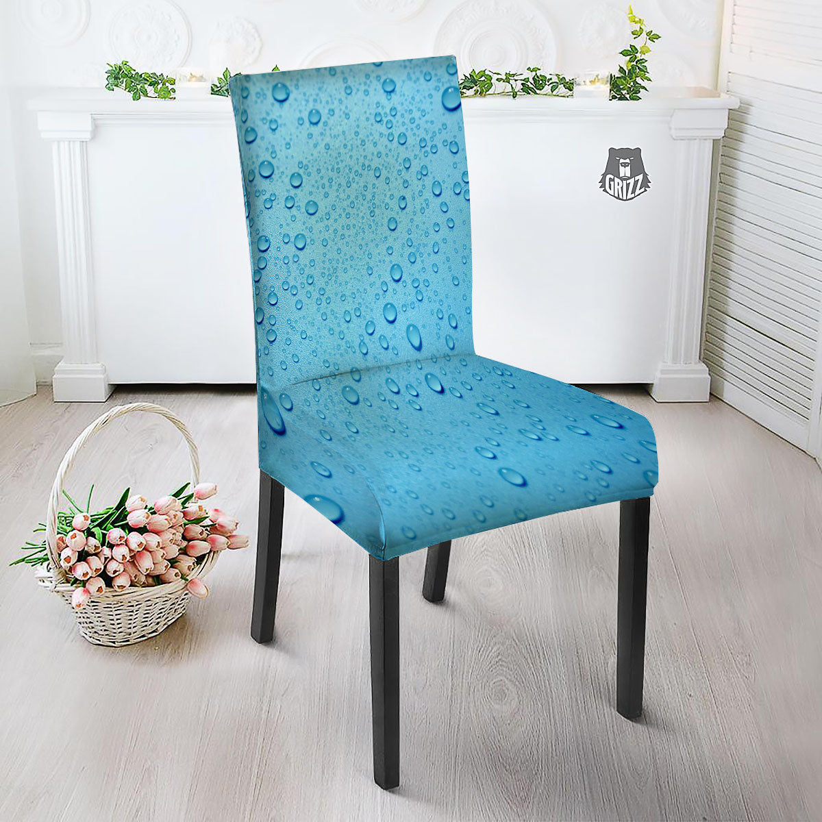 Water Drops Print Dining Chair Slipcover-grizzshop