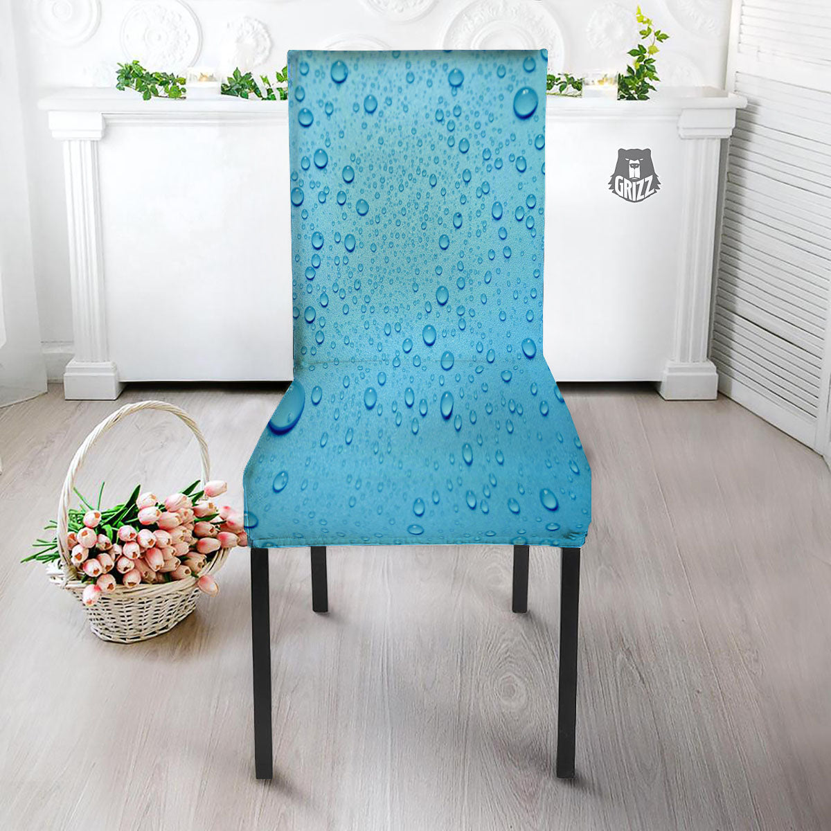 Water Drops Print Dining Chair Slipcover-grizzshop
