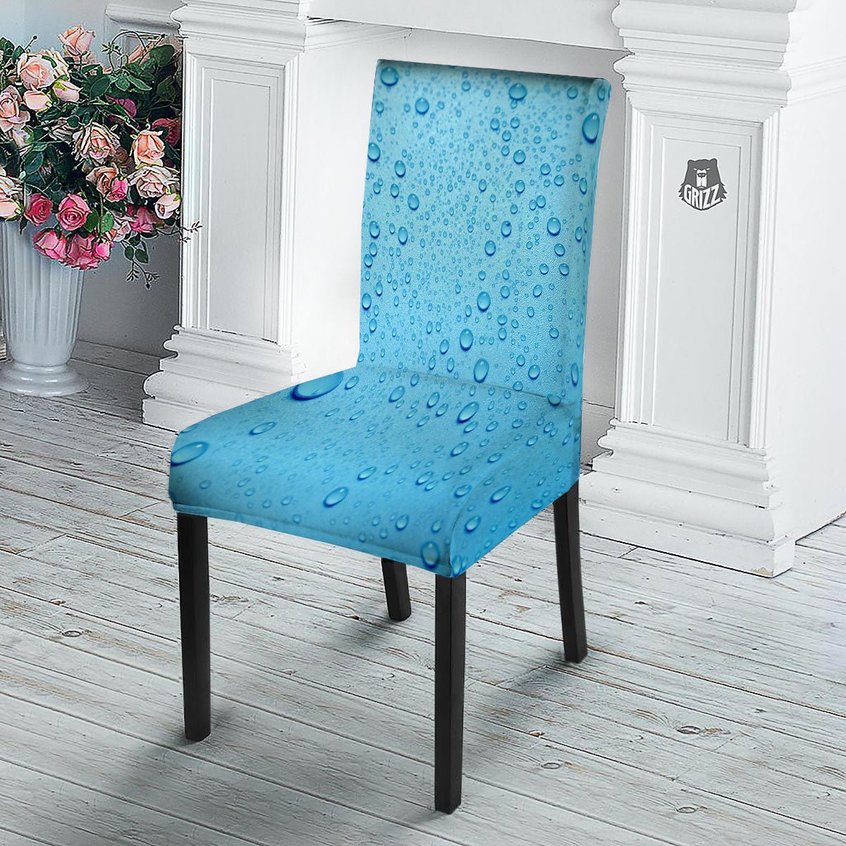Water Drops Print Dining Chair Slipcover-grizzshop
