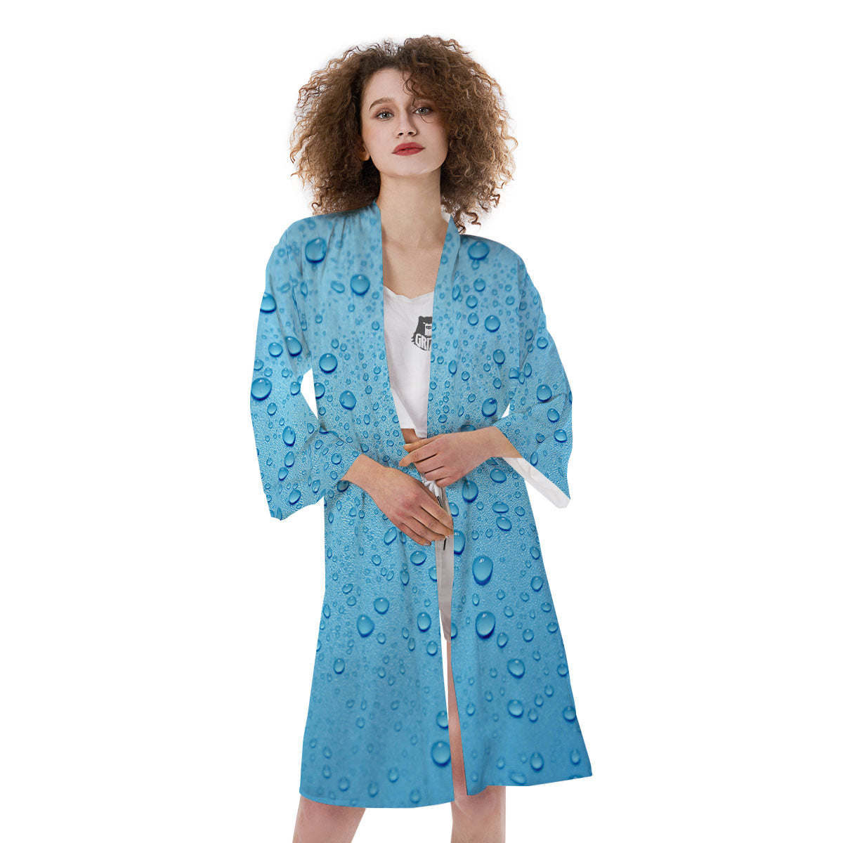 Water Drops Print Kimono-grizzshop