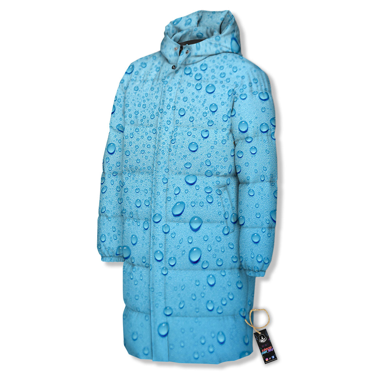 Water Drops Print Long Down Jacket-grizzshop