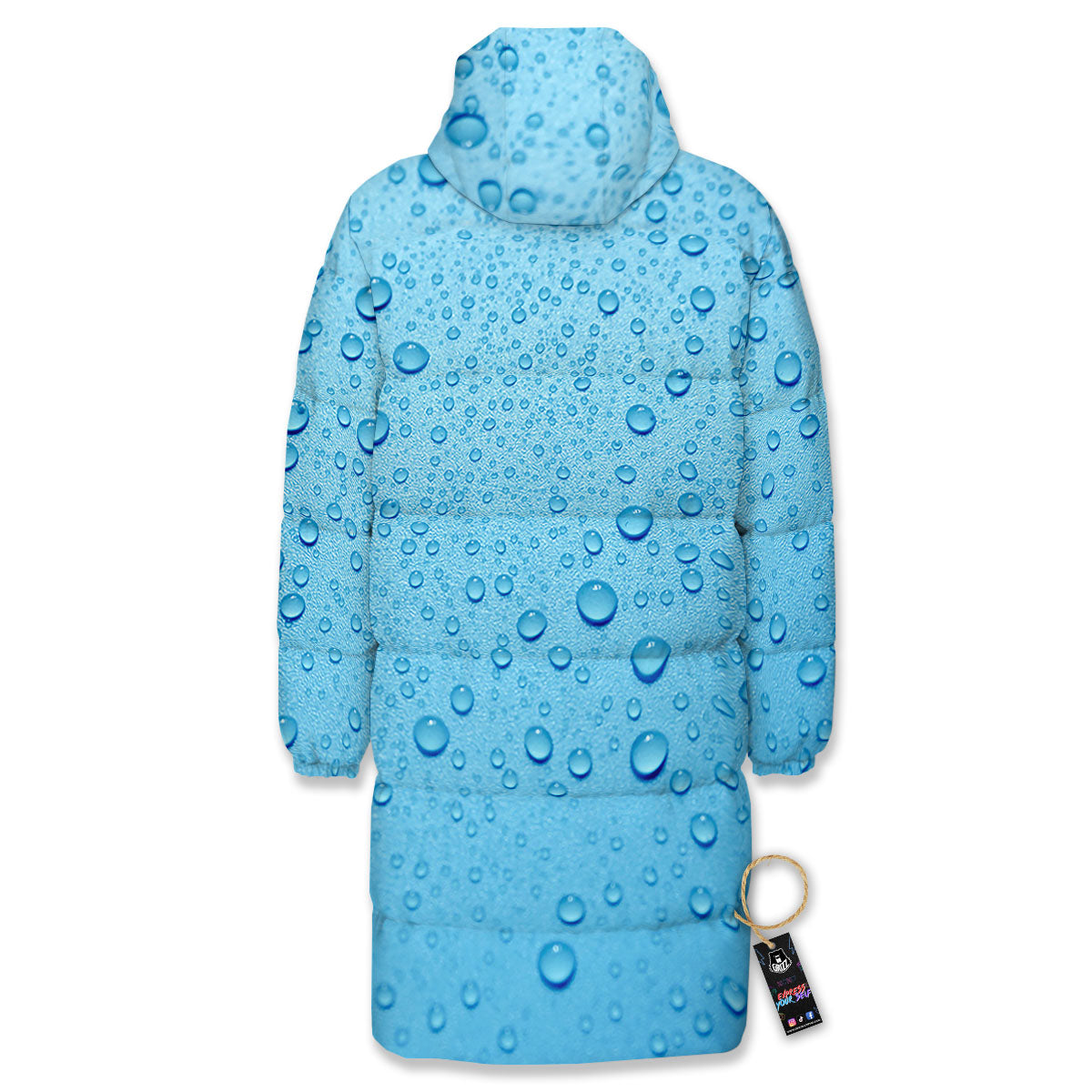 Water Drops Print Long Down Jacket-grizzshop