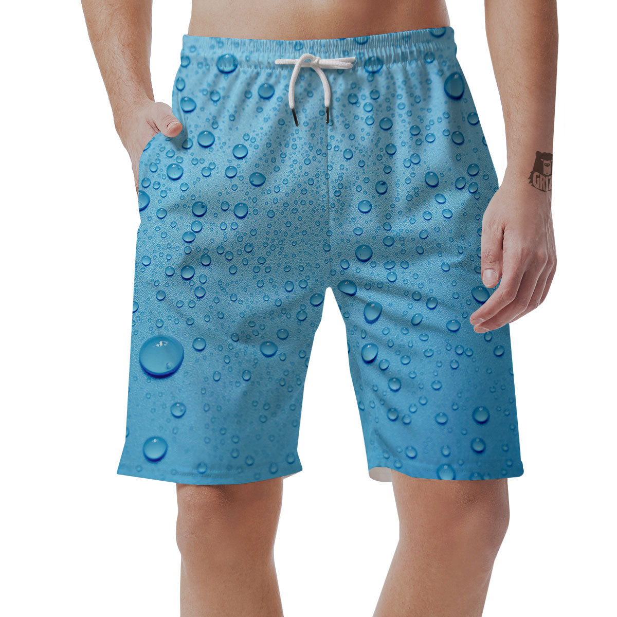 Water Drops Print Men's Shorts-grizzshop