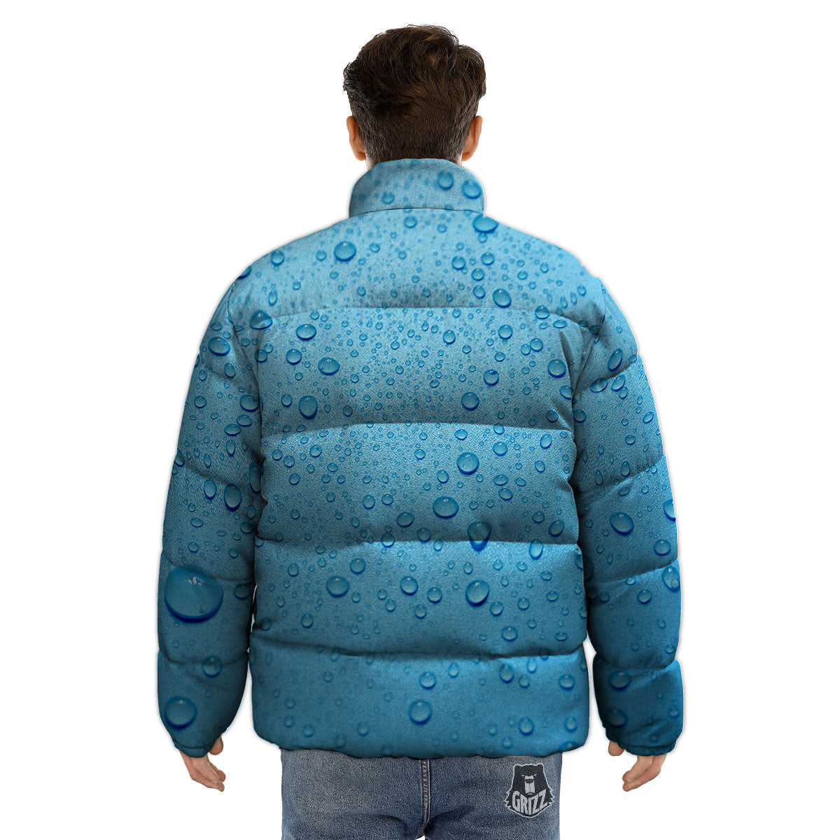 Water Drops Print Puffer Jacket-grizzshop