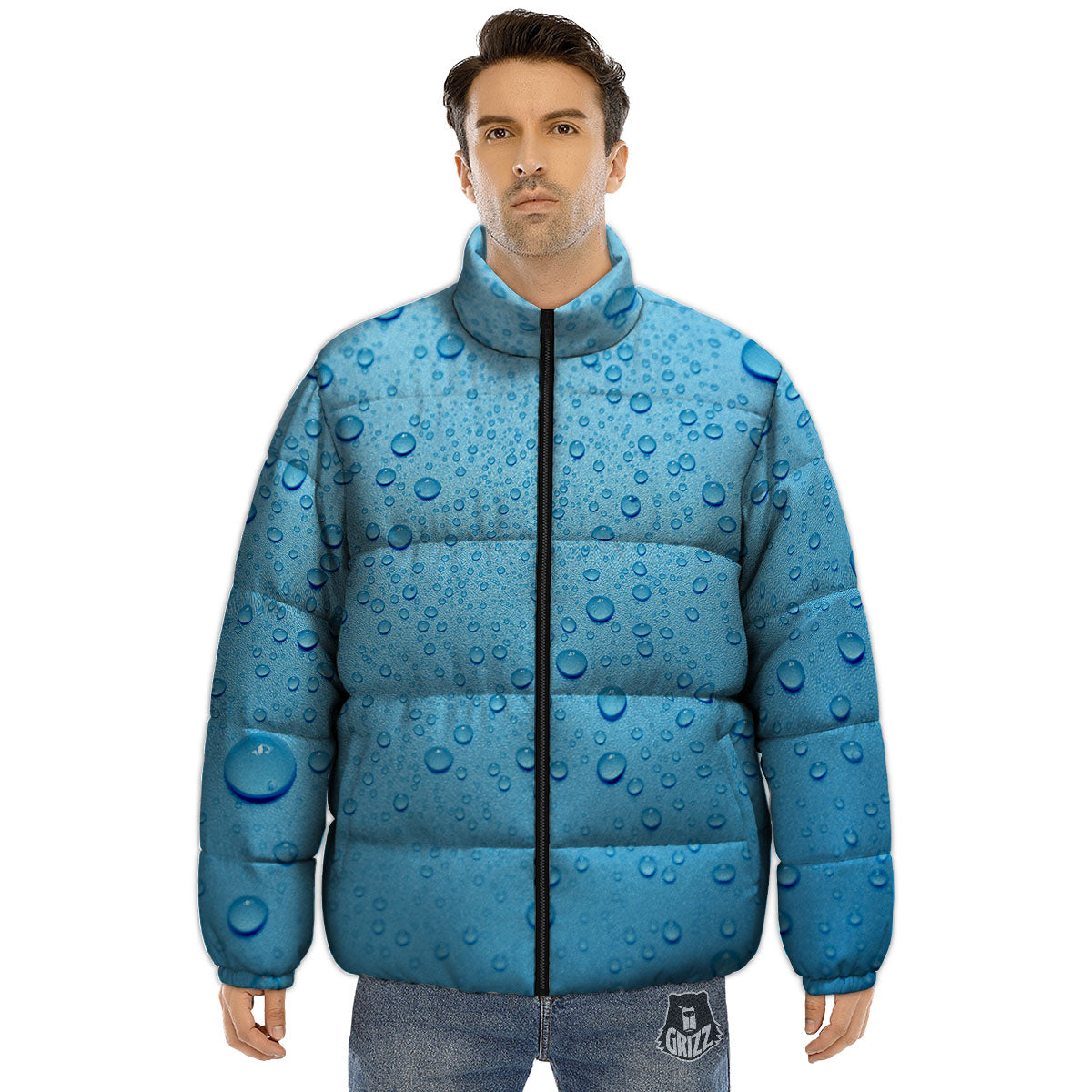 Water Drops Print Puffer Jacket-grizzshop