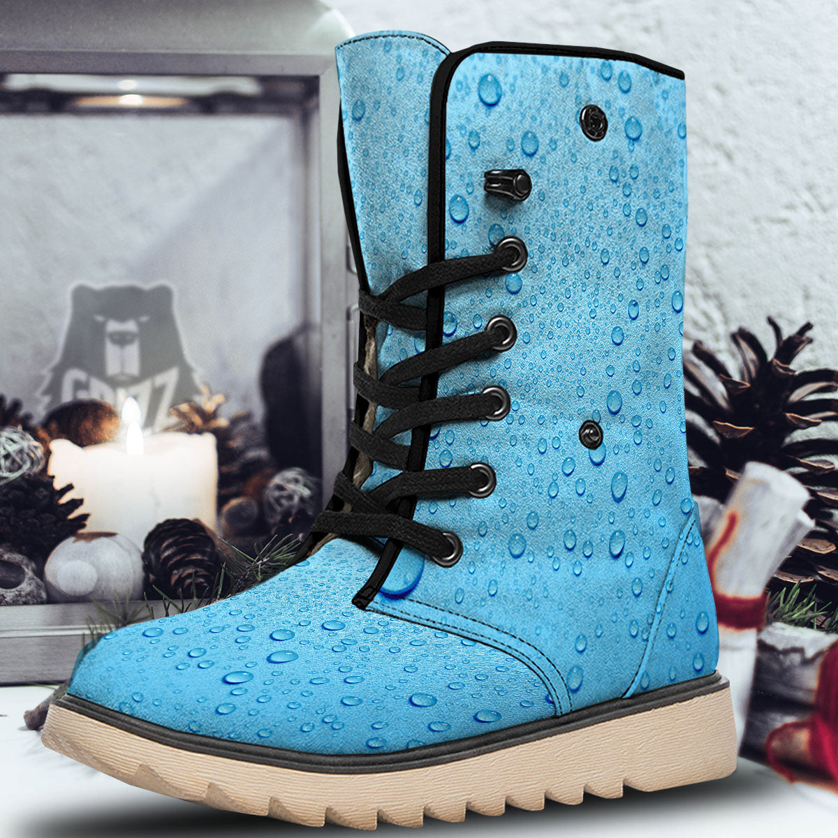 Water Drops Print Snow Boots-grizzshop