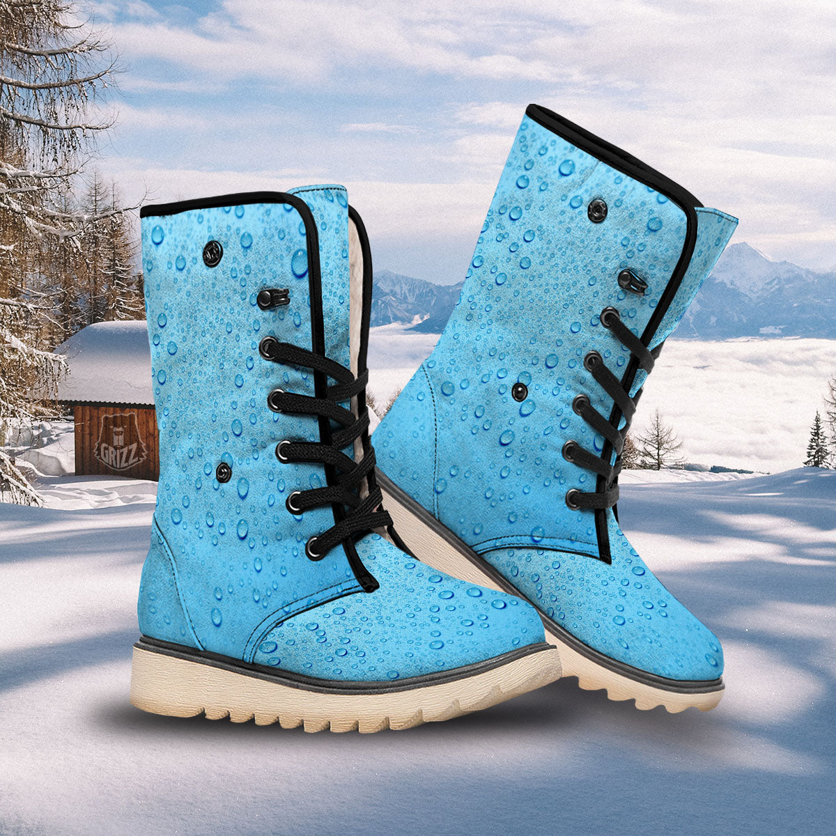 Water Drops Print Snow Boots-grizzshop