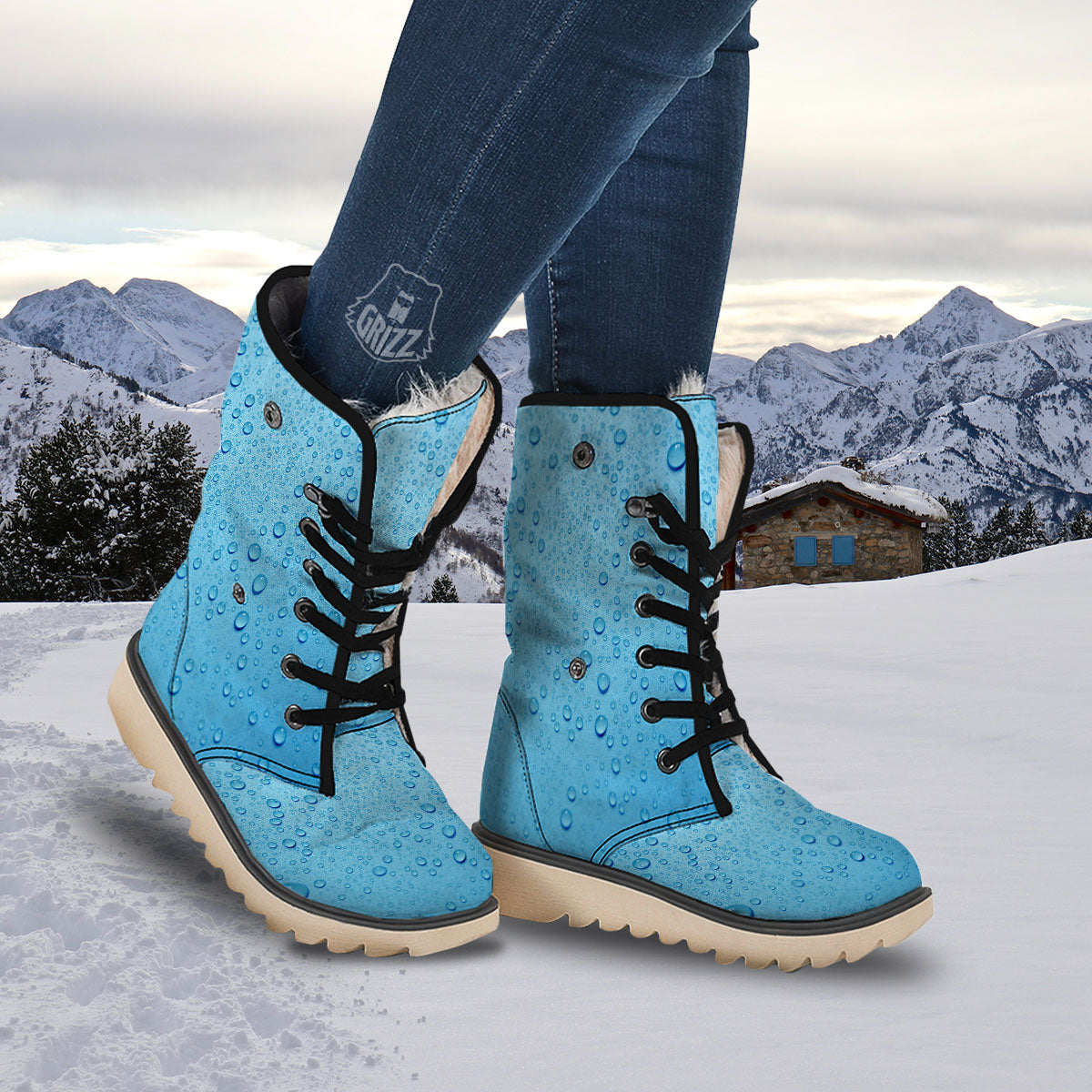 Water Drops Print Snow Boots-grizzshop