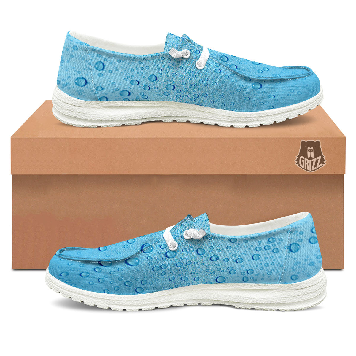 Water Drops Print White Loafers-grizzshop
