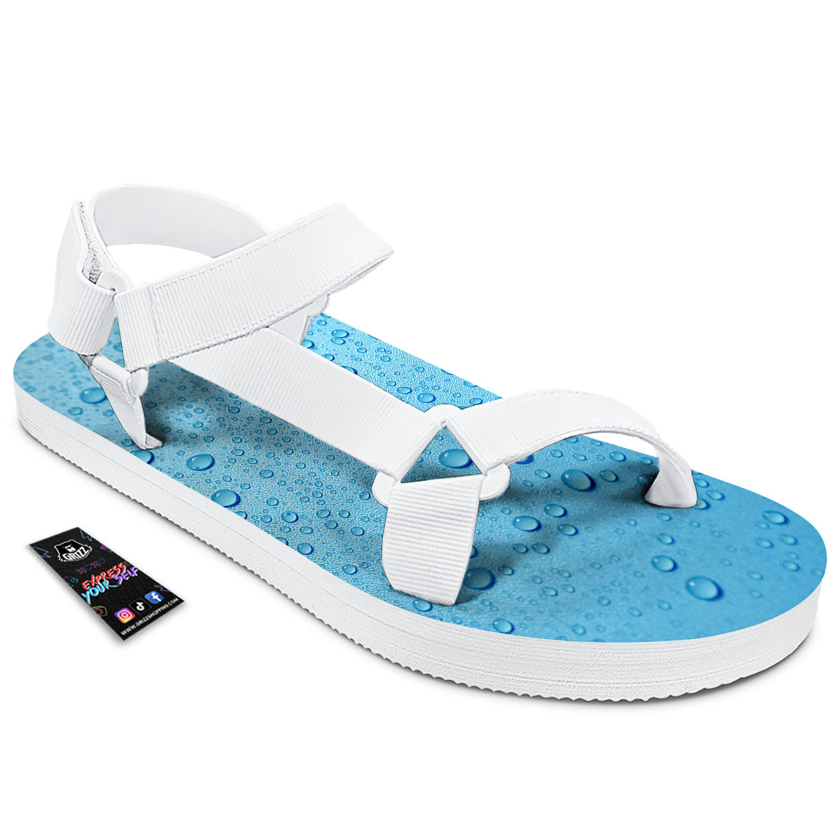 Water Drops Print White Open Toe Sandals-grizzshop