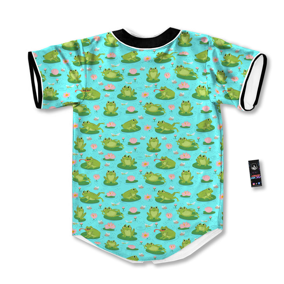Water Lilies And Frogs Print Pattern Baseball Jersey-grizzshop