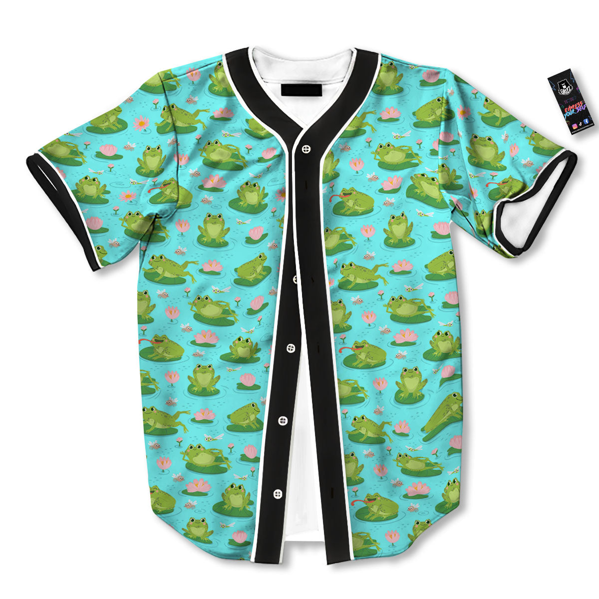 Water Lilies And Frogs Print Pattern Baseball Jersey-grizzshop