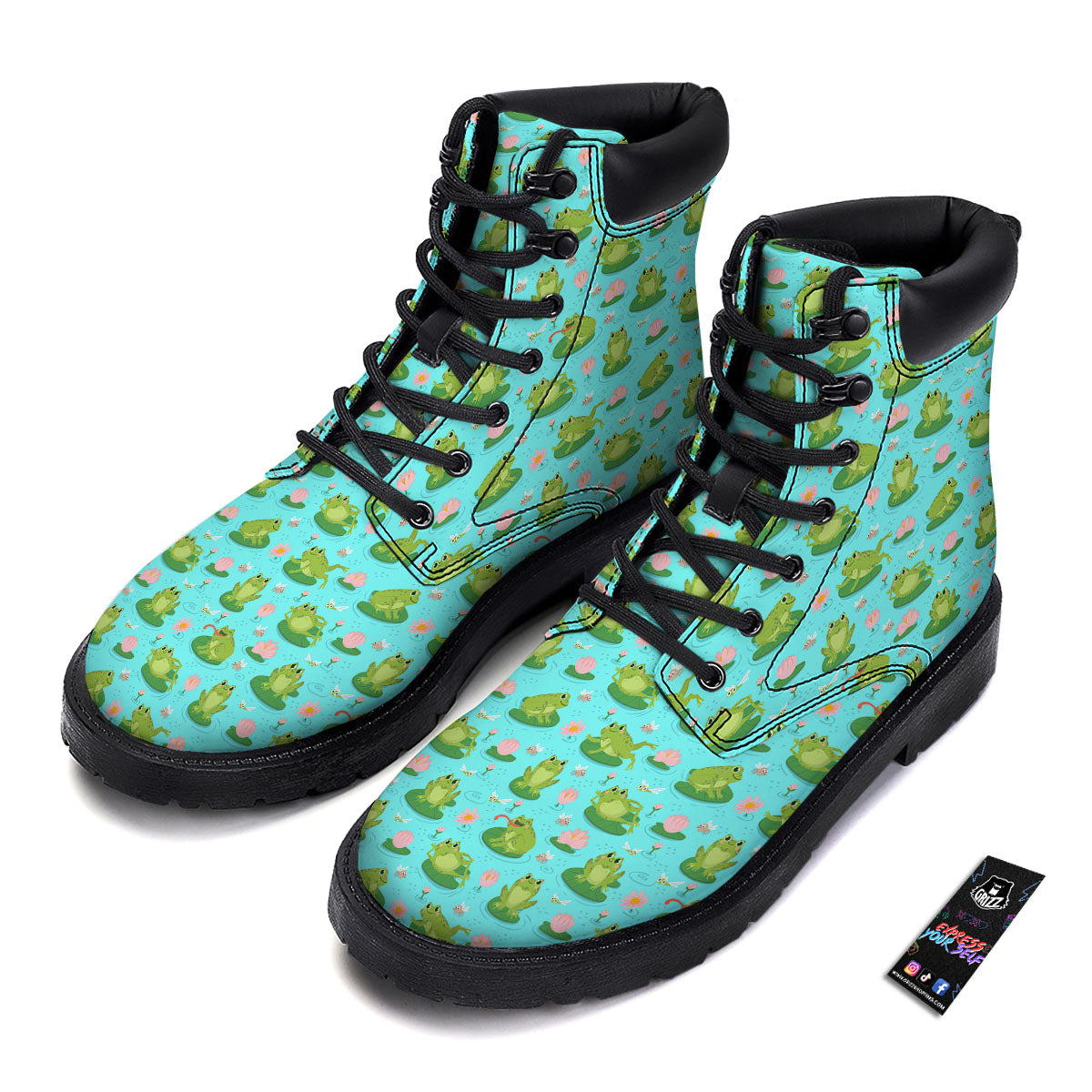 Water Lilies And Frogs Print Pattern Boots-grizzshop