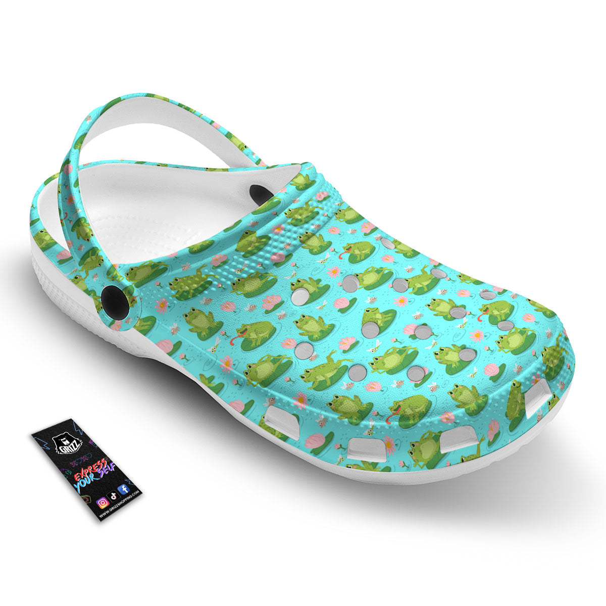 Water Lilies And Frogs Print Pattern Clog-grizzshop