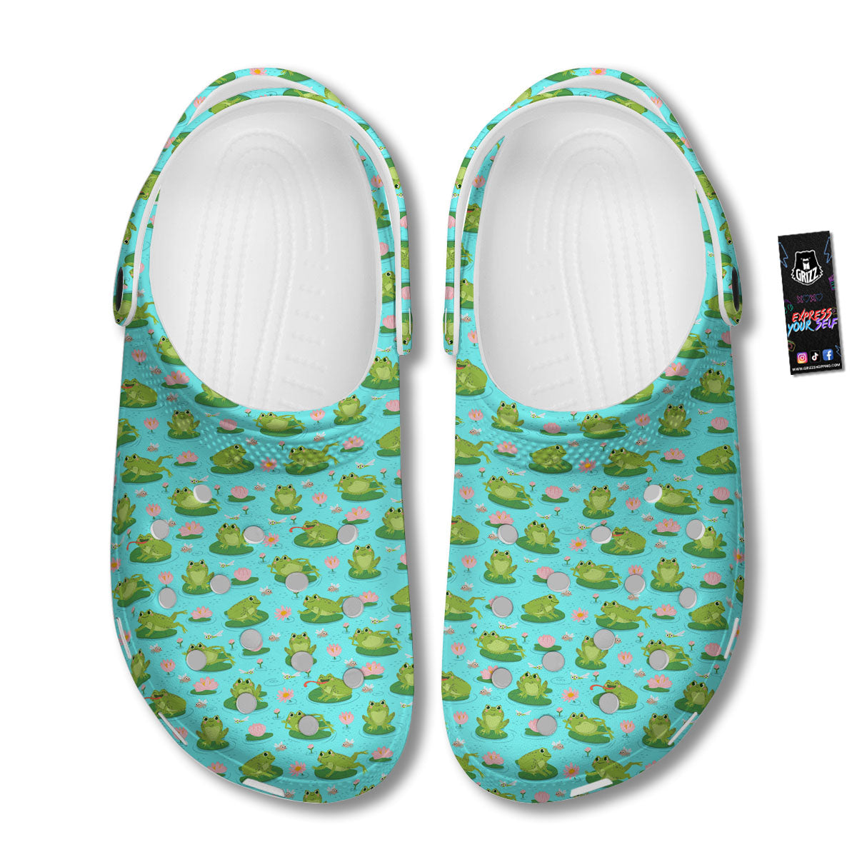Water Lilies And Frogs Print Pattern Clog-grizzshop