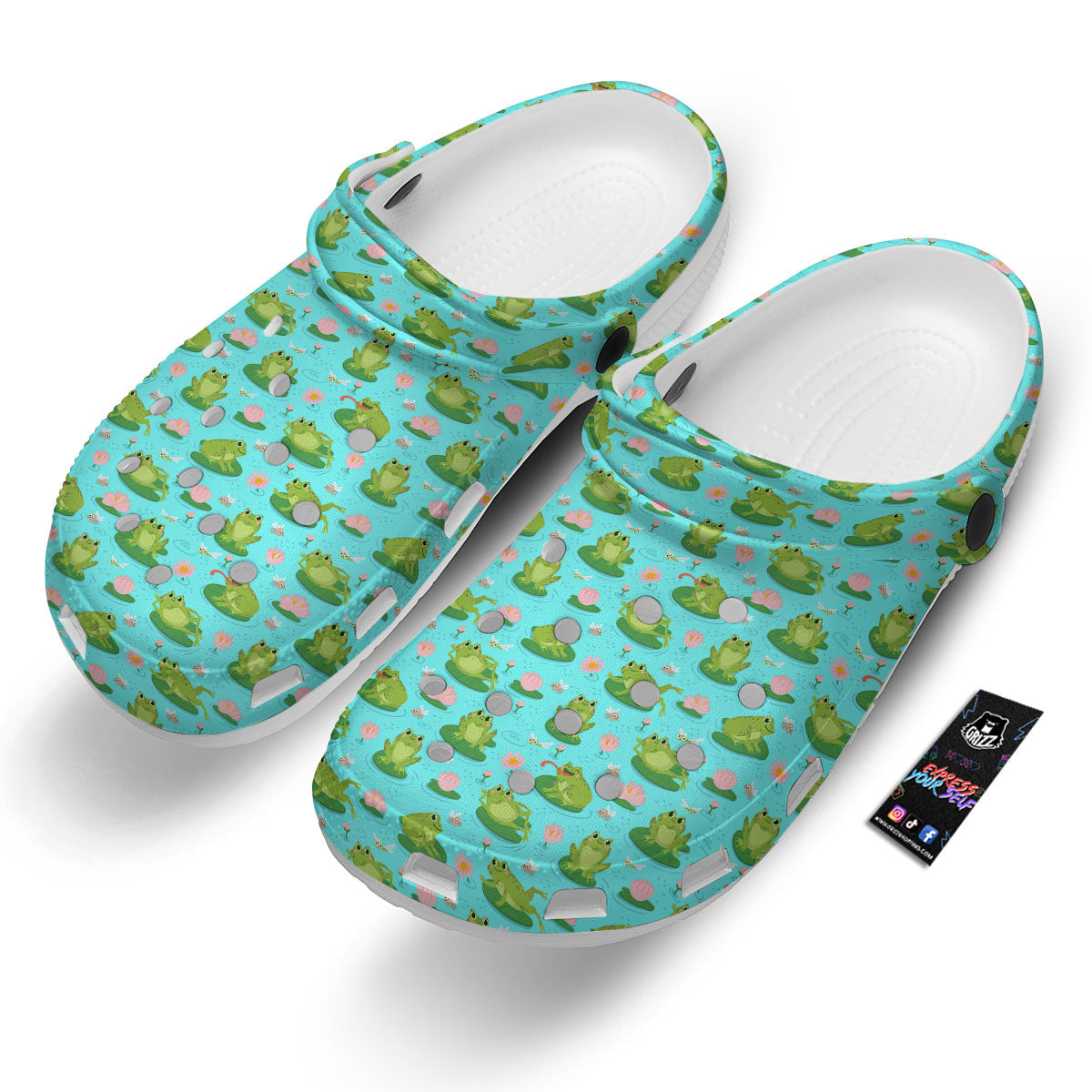 Water Lilies And Frogs Print Pattern Clog-grizzshop