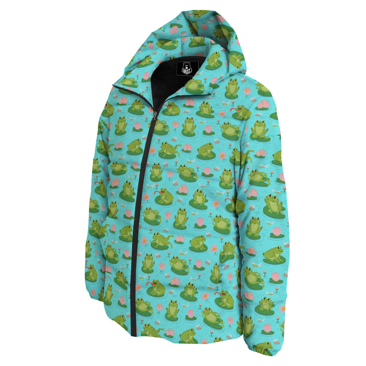 Water Lilies And Frogs Print Pattern Down Jacket-grizzshop