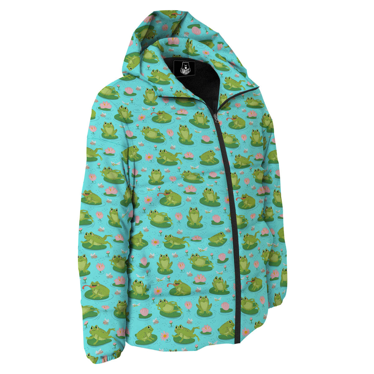 Water Lilies And Frogs Print Pattern Down Jacket-grizzshop