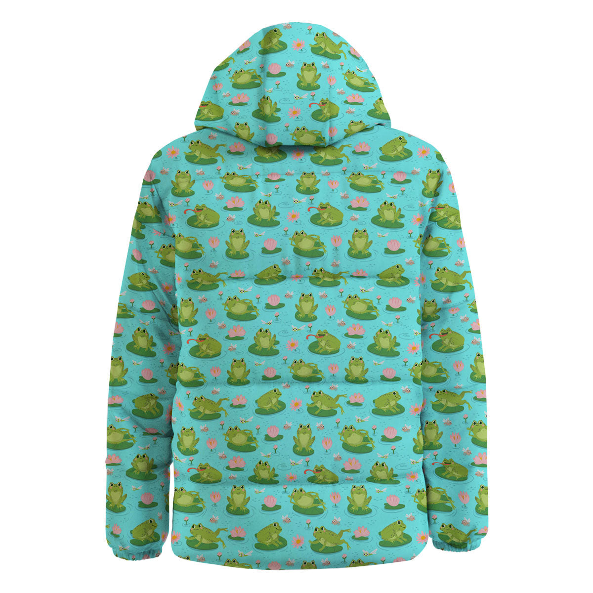 Water Lilies And Frogs Print Pattern Down Jacket-grizzshop