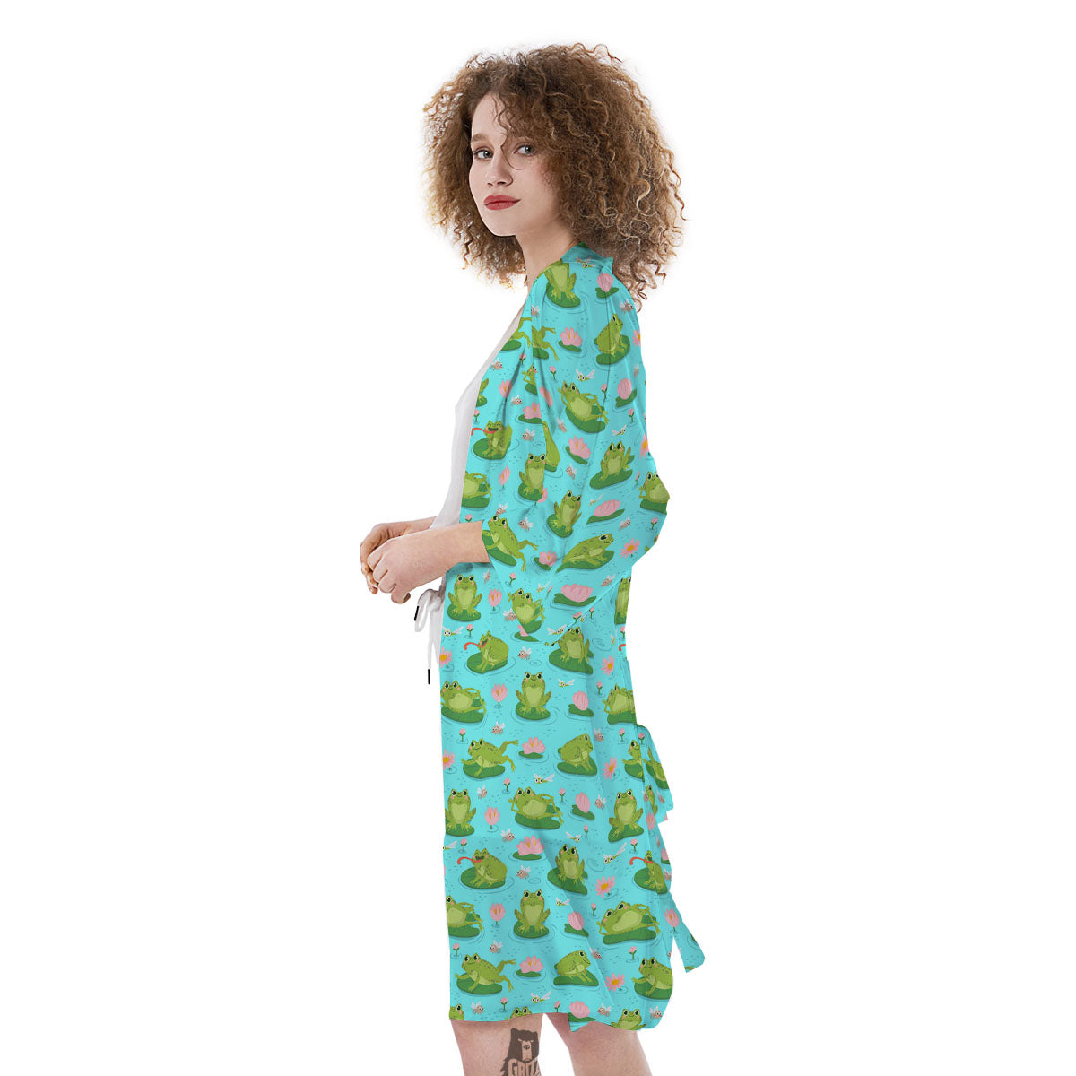 Water Lilies And Frogs Print Pattern Kimono-grizzshop